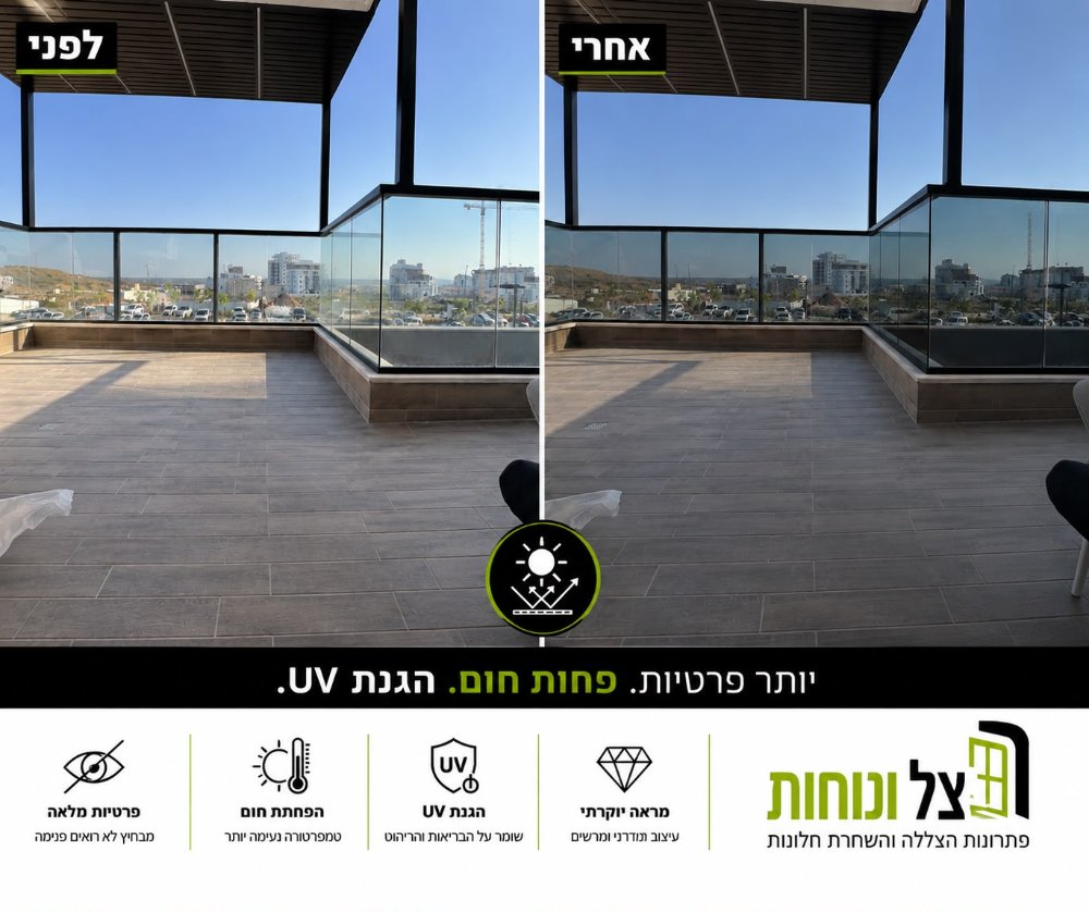 לפני ואחרי - הצללת מרפסת בבניין מגורים